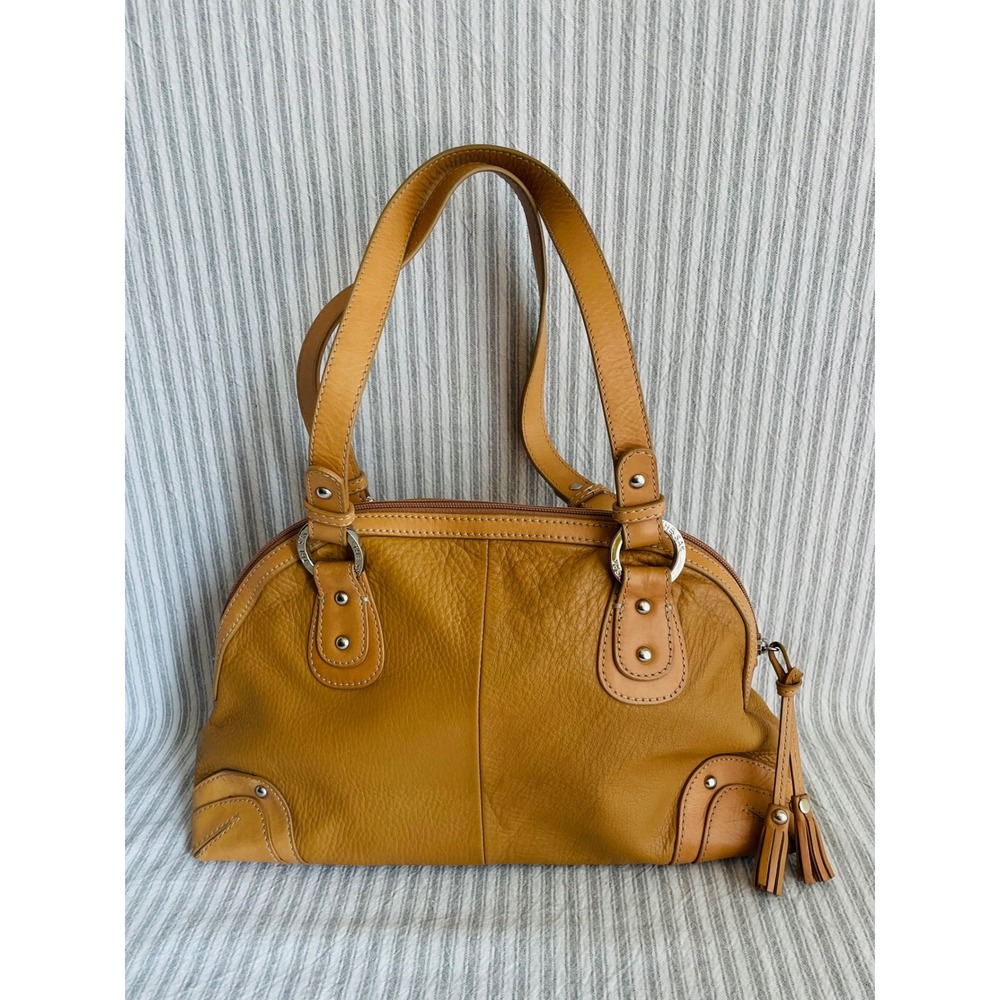 The Sak Tan Cowhide Leather Satchel Shoulder Bag Floral Lining